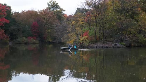 Couple Rowing in Central Park Lake