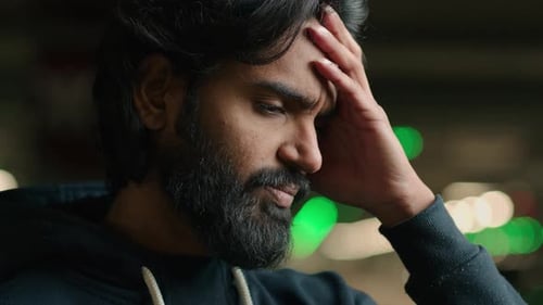 Arabian Unhappy Bearded Man Unhealthy Guy Feel Stress Anxious Worried at Parking Lot Headache