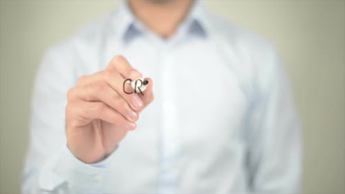 Creative Power Man Writing on Transparent Screen