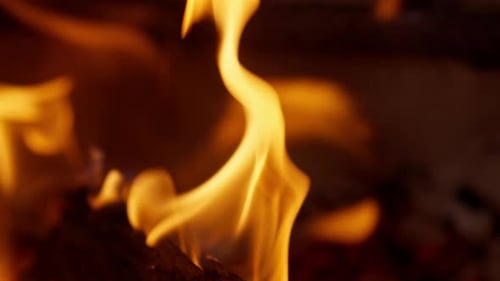 Close up of fire with flickering yellow flames
