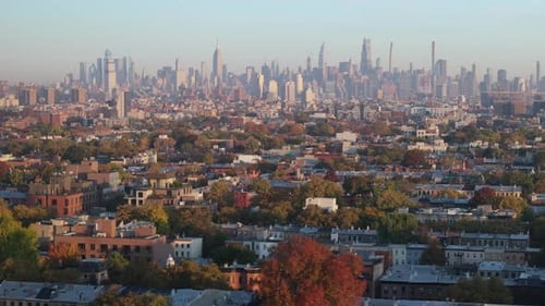 Aerial view of Midtown Manhattan on an autumn morning. Shot in New York City