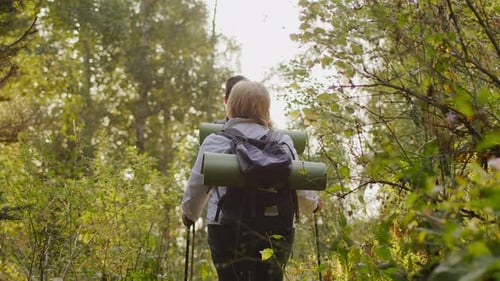Couple Hiking Through a Lush Green Forest