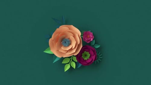 arreglo floral que aparece sobre fondo verde oscuro