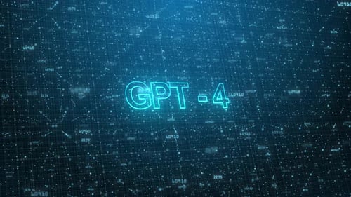 GPT - 4 Text on Futuristic Cyberspace Background. 3D Grid and Binary Numbers.