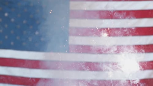 Sparklers on American Flag for Fourth of July