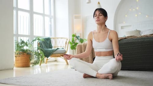 Woman Meditating Peacefully Indoors, Wellness and Relaxation