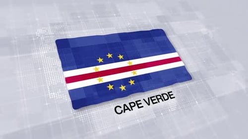 Modern Waving Flag of Cape Verde on Digital Grid Background