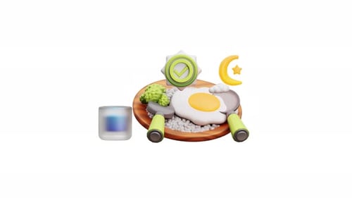 Animated 3D Iftar Meal and Ramadan Celebration Icons