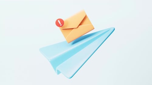 Cartoon an unread mail on the blue paper plane, 3d rendering.