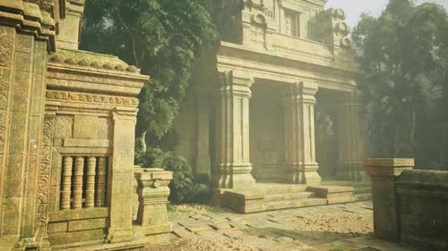 Serene Archaeological Religious Site Nestled Among Lush Trees