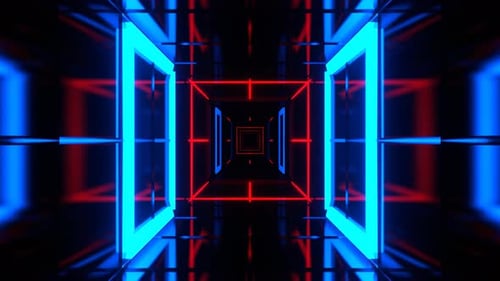 Blue And Red Bright Neon Corridor With Laser Show Background Vj Loop In 4K