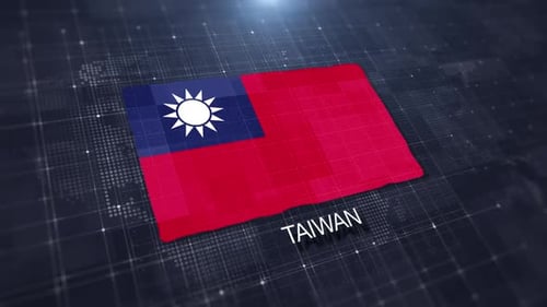 Taiwan Flag Digital Animation on Futuristic Global Map