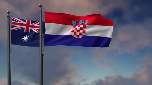 Flags of Australia and Croatia Waving Against Sky