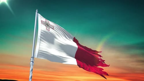 Waving Malta Flag Animation with Torn Edges