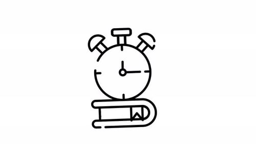 Animated study time with book and clock line art