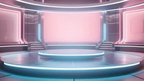 Futuristic Neon Stage Background with Glowing Platform