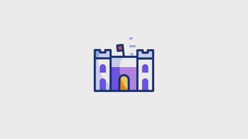 Animated Flat Design Castle Icon with Waving Flag