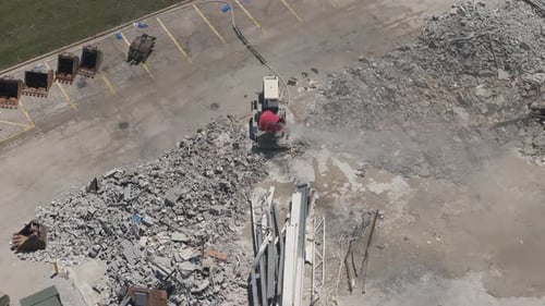 Top Down Drone Footage of Destroyed Site Equipment That Destroys Buildings Demolition of the