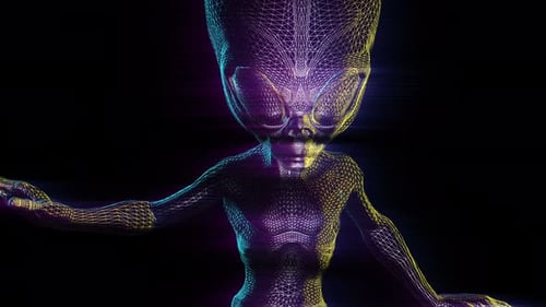 Neon Wireframe Alien Figure Head Movement Loop