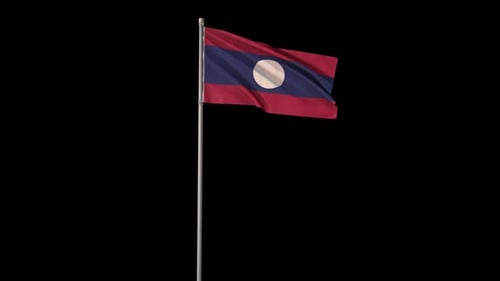 Laos National Flag Waving In Realistic Loop