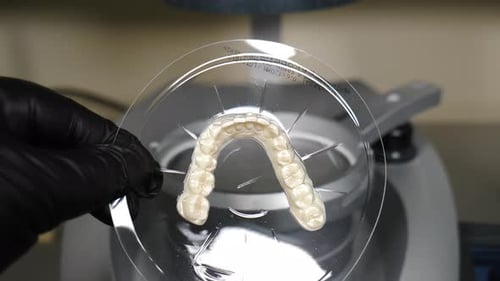 Dental Impression on Tray Held in Gloved Hand