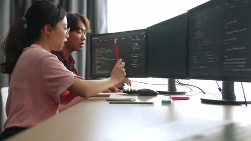 Back end software developer engineer writing code. Burgeoning