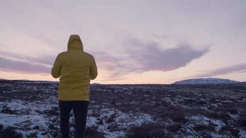 Man in Iceland alone in the wilderness