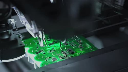 La placa de circuito impreso de componentes electrónicos se mueve con SMD