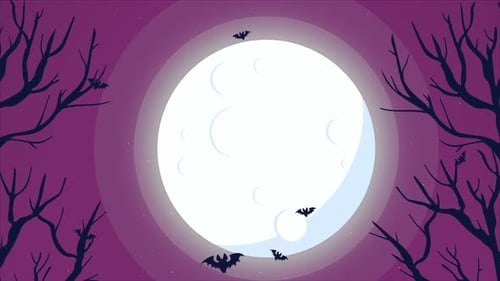 Happy Halloween Text Reveal with Flying Bats and Spooky Night