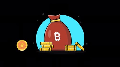 Bitcoin Money Bag Animation with Stacking Gold Coins