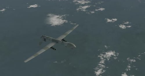 Aerial Military Drone Flying over Water