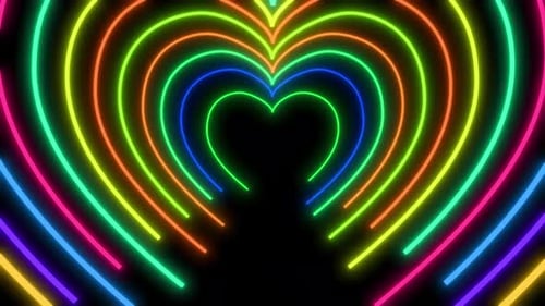 Looping Rainbow Neon Hearts Tunnel Animation