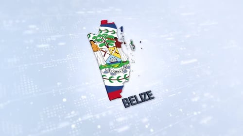 Belize 3D Map Rotating with Flag and Coat of Arms