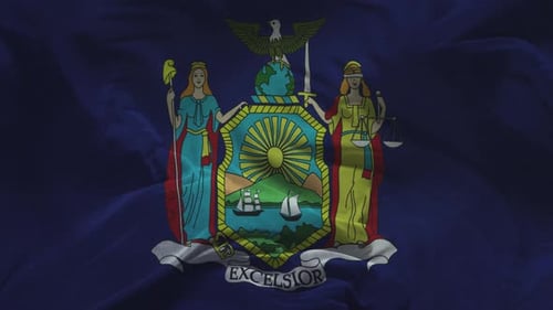 New York State Flag Waving with Coat of Arms