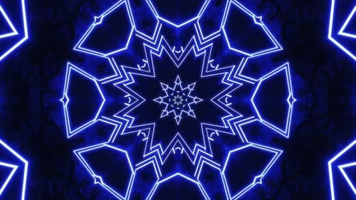 Blue and white abstract pattern with star. Kaleidoscope VJ loop