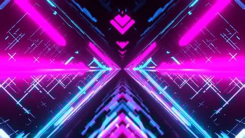 Cyan And Pink Neon Light Movement On The Cyber Grid Background Vj Loop I 4K