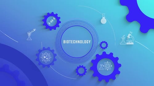Modern Biotechnology Concept with Animated Gears and Science Icons