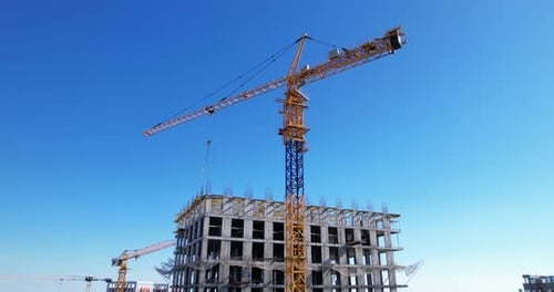 Tower Crane in the Construction of Multistory Buildings Aerial Shot