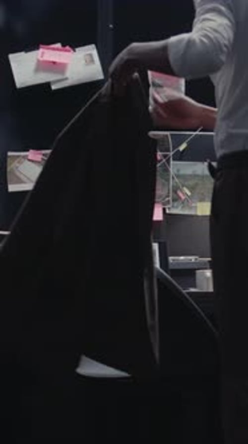 Man Sits at Desk with Investigation Clues