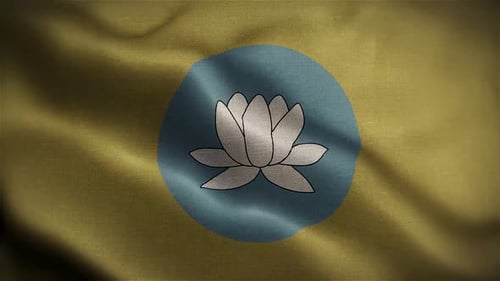 Waving Flag with Sacred Lotus Flower Symbol