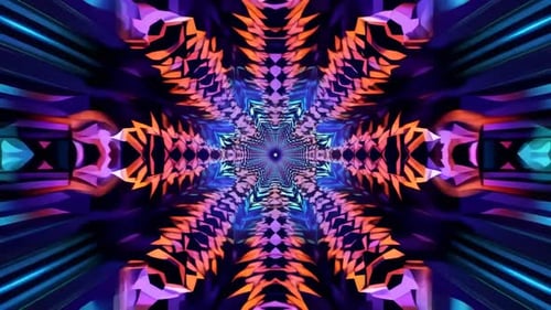 Symmetrical Neon Kaleidoscope 3D Tunnel Abstract Loop Motion