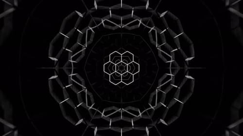 Weiße neonkaleidoskopische Wabensechsecke im Cyberspace-Hintergrund Vj Loop In 4K