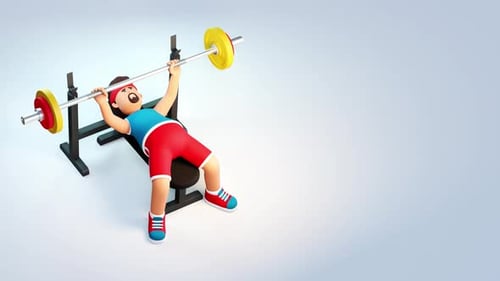 3d man training bench press with barbell.