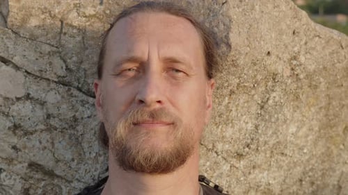 Close Up Headshot Portrait of Happy Middle Aged Older Professional Man Bearded Mature Executive