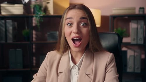 Shocked Amazed Caucasian Surprised Business Woman Female Girl Businesswoman Corporate Office Worker