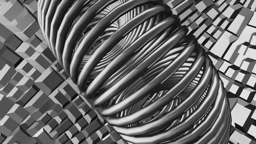 Monochrome Geometric Coil Spring Abstract Loop Animation Background