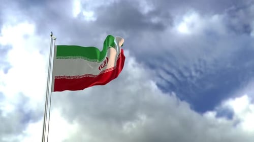 Realistic Iran Flag Waving on a Cloudy Sky