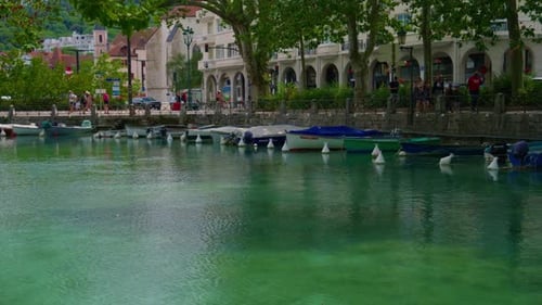 View of the Old Town of Annecy and to the Canal Coming Out of the Old Part of the City with Boats