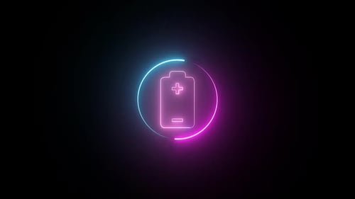 Glowing Neon Battery Charging Loop Animation
