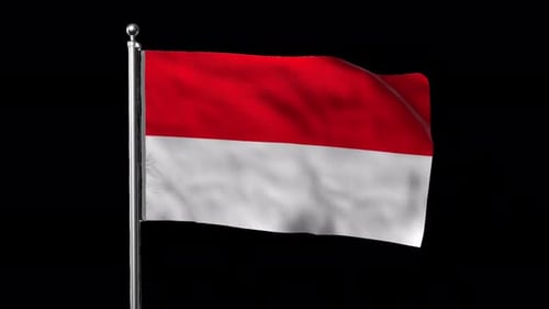 Realistic Waving Indonesian Flag on Metal Pole
